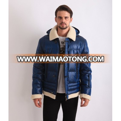 China supplier fur collar bule polyester down jacket for mens